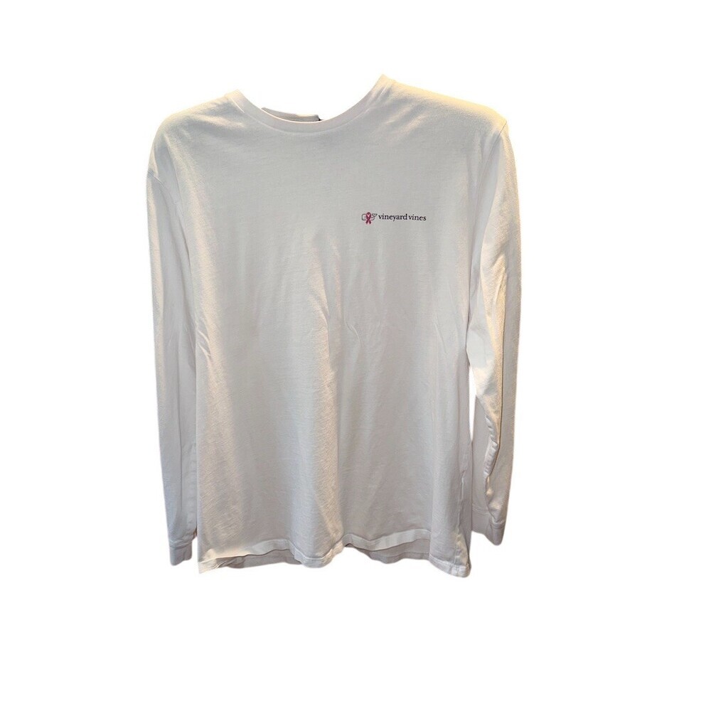 Vineyard Vines Mens Large Long Sleeve T-Shirt White Pink Ribbon